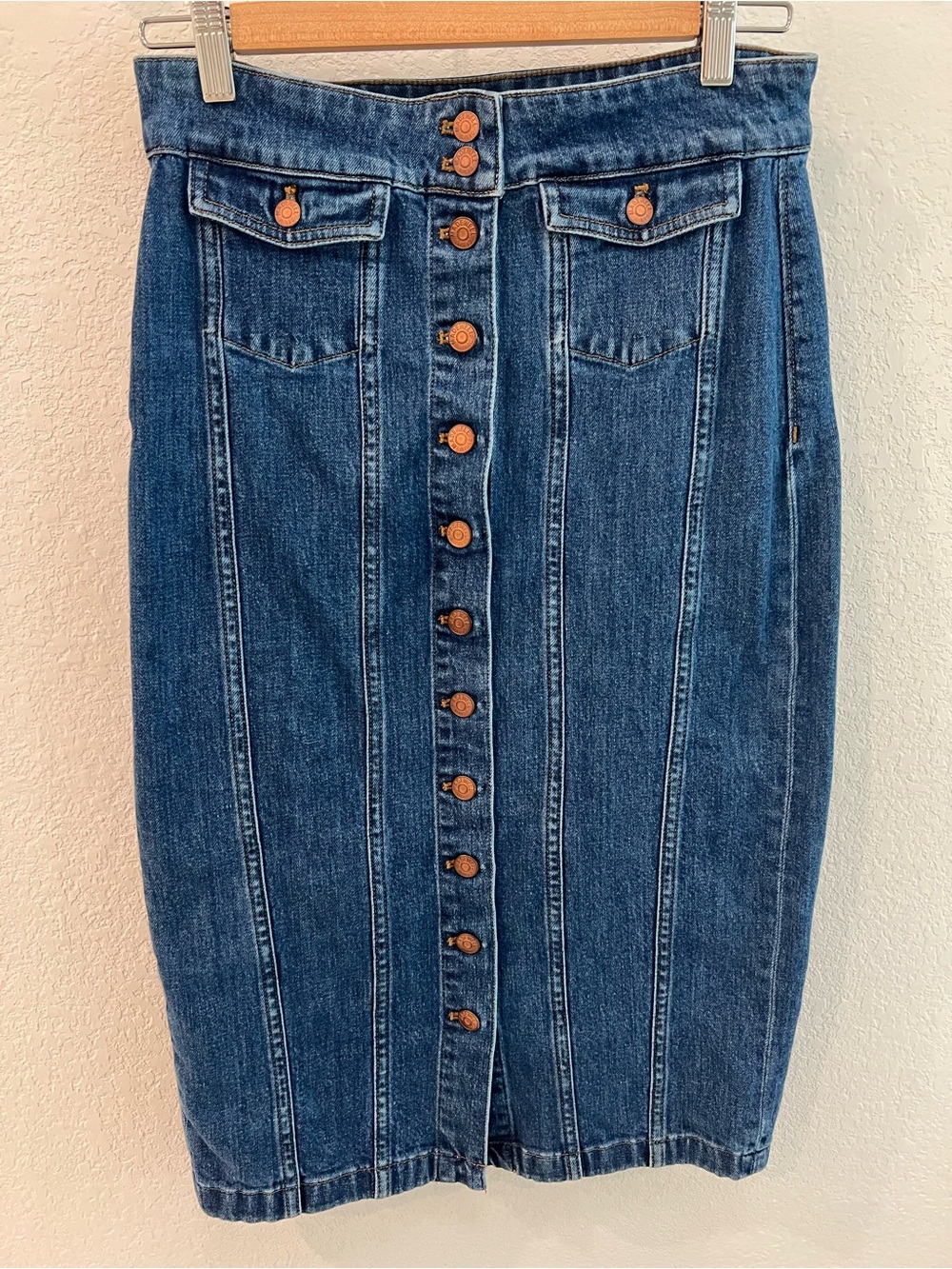 Madewell Dark Blue Denim Button-Front Midi Skirt
